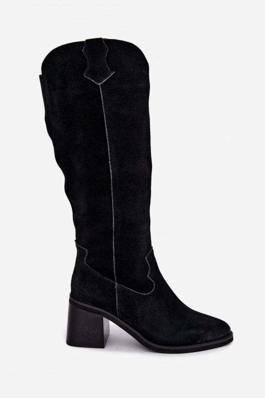 Mustad kunstsuede cowboy-stiilis kõrged saapad koos kontsadega Vinceza 133103