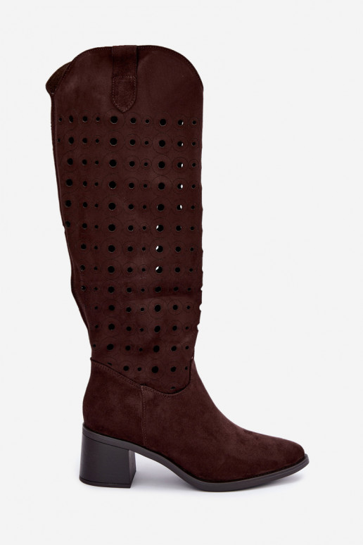 Knee-high saapad perforatsioonielementidega Kireya šokolaad