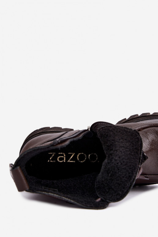 Soojad nahast poolsaapad elegantsete detailidega Zazoo 60594 šokolaad