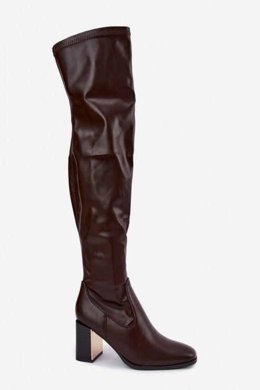 Šokolaadivärvi üle põlve saapad kontsaga Primelle
