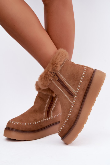 Naiste Joceline talvesaapad õmblustega ja karusnahaga pruunis