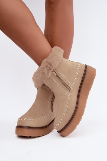 Naiste Joceline talvesaapad õmblustega ja karusnahaga liivakarva