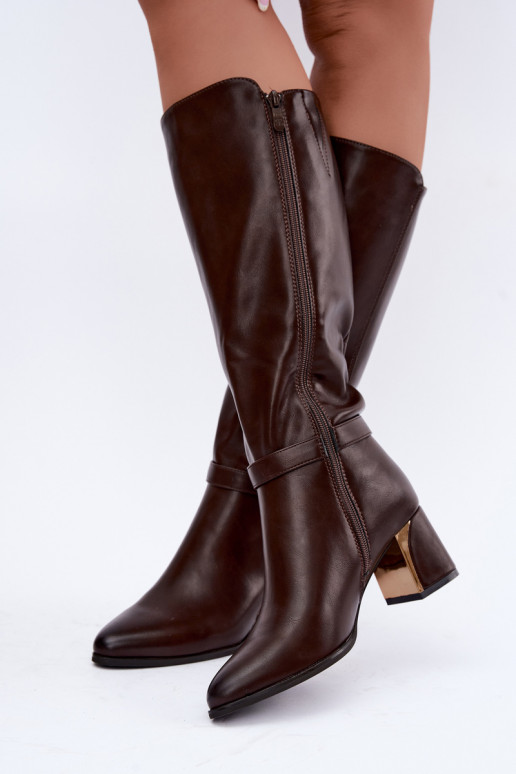 soe pikad saapad kontsiga ja kaunistatud kontsadega šokolaadivärvi Senvia