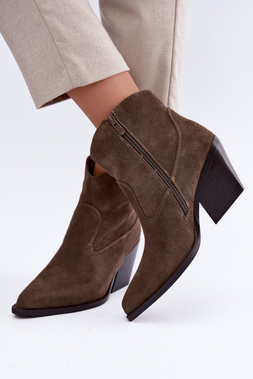 Khaki suede kauboi stiilis kontsad Tirabelle