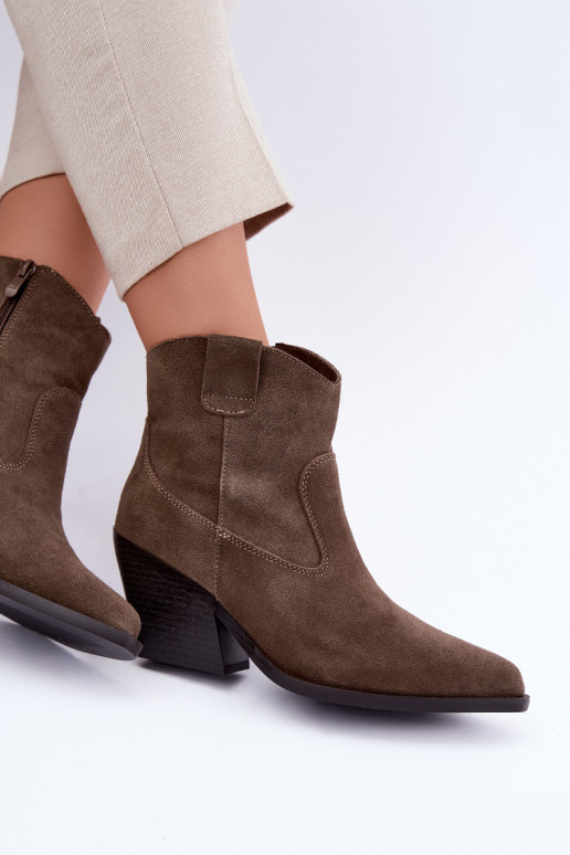 Khaki suede kauboi stiilis kontsad Tirabelle