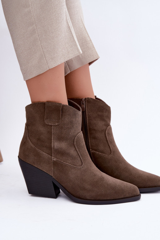 Khaki suede kauboi stiilis kontsad Tirabelle