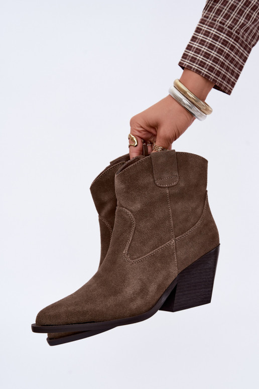 Khaki suede kauboi stiilis kontsad Tirabelle