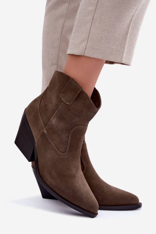 Khaki suede kauboi stiilis kontsad Tirabelle
