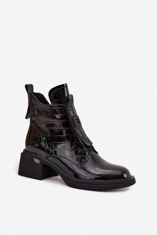 Nahknaiste ankle boots koos reljeefse detailiga mustad Lorenza