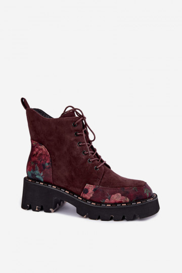 Bordo sooja voodriga sametised saapad paelaga ja lillemotiividega Artiker 59C0248