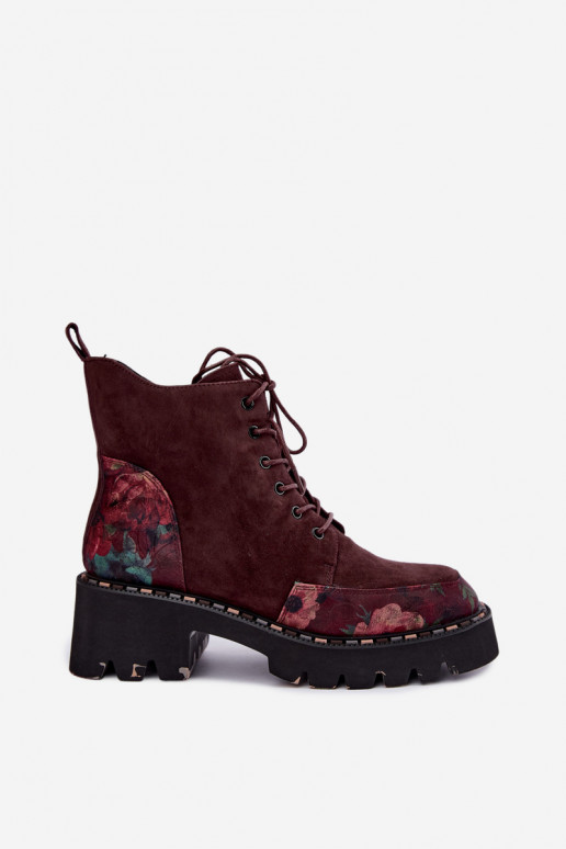 Bordo sooja voodriga sametised saapad paelaga ja lillemotiividega Artiker 59C0248