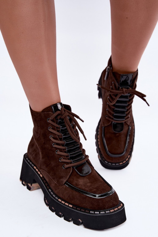 Sooja voodriga ankle boots šokolaadi värvī kunstnahast Artiker 59C0272