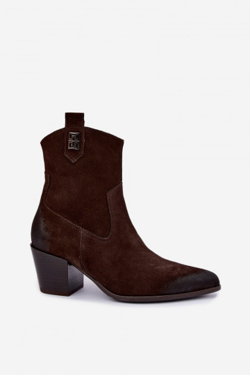 Naiste sooja voodriga cowboy stiilis ankle boots kontsadega looduslikust nahast Zazoo 60603