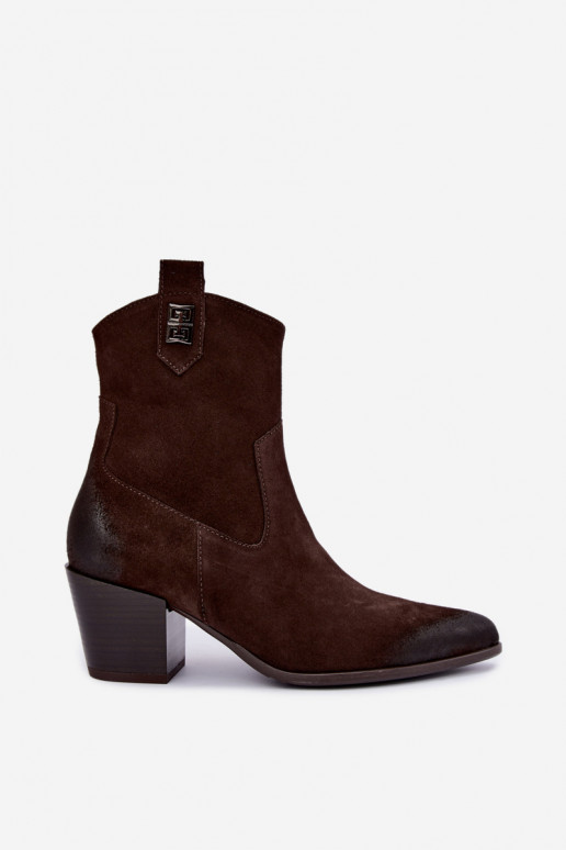 Naiste sooja voodriga cowboy stiilis ankle boots kontsadega looduslikust nahast Zazoo 60603