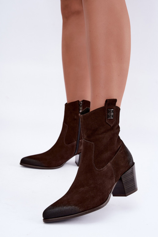 Naiste sooja voodriga cowboy stiilis ankle boots kontsadega looduslikust nahast Zazoo 60603