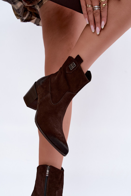 Naiste sooja voodriga cowboy stiilis ankle boots kontsadega looduslikust nahast Zazoo 60603