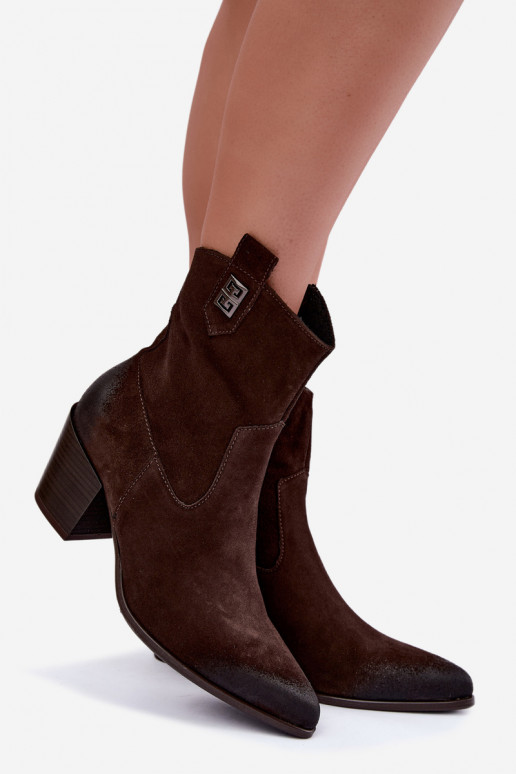 Naiste sooja voodriga cowboy stiilis ankle boots kontsadega looduslikust nahast Zazoo 60603