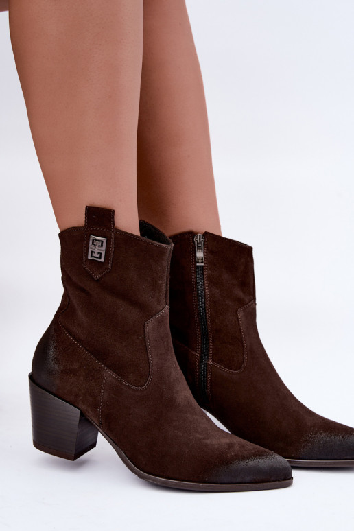 Naiste sooja voodriga cowboy stiilis ankle boots kontsadega looduslikust nahast Zazoo 60603