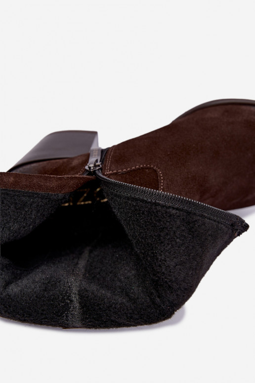 Naiste sooja voodriga cowboy stiilis ankle boots kontsadega looduslikust nahast Zazoo 60603