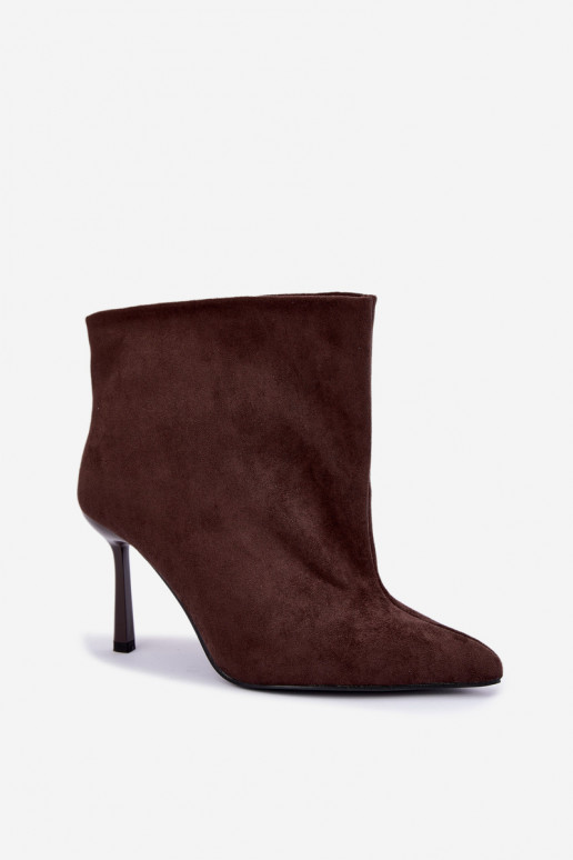 Šokolaadi värvi slip-on ankle boots õhukeste kontsadega Kamea