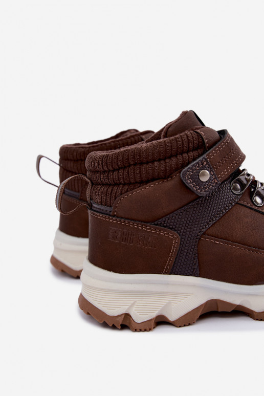 Tumedad pruunid sooja laste saapad Velcro'ga Big Star UU374006