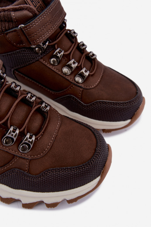 Tumedad pruunid sooja laste saapad Velcro'ga Big Star UU374006