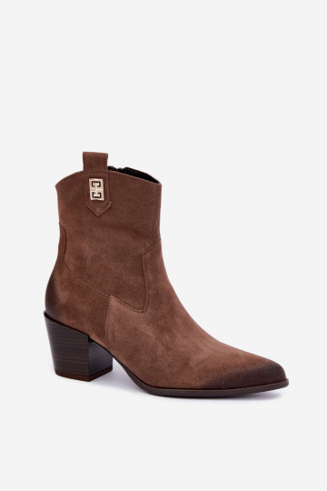 Soojad pruunid cowboy-stiilis saapad kontsaga Zazoo 60603