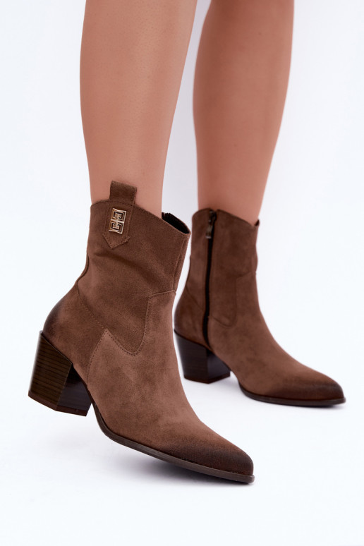Soojad pruunid cowboy-stiilis saapad kontsaga Zazoo 60603