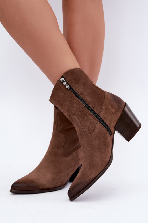 Soojad pruunid cowboy-stiilis saapad kontsaga Zazoo 60603