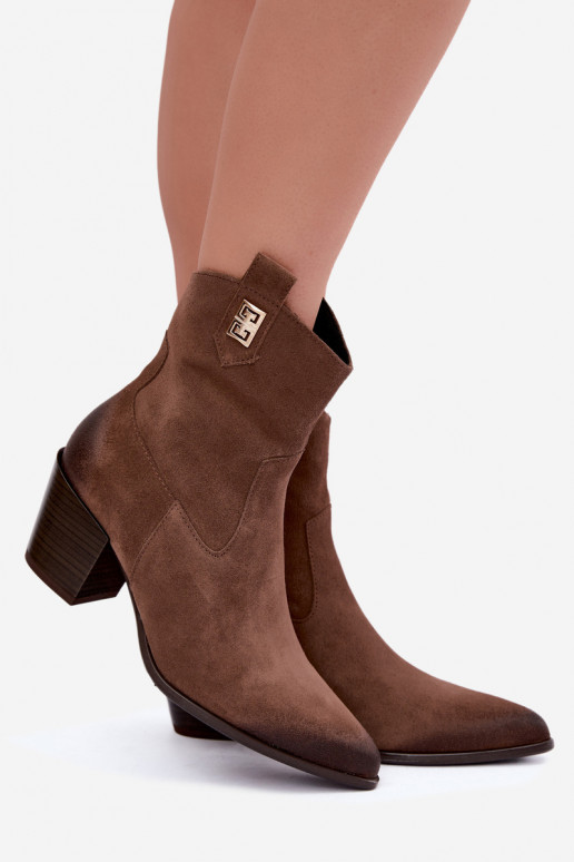 Soojad pruunid cowboy-stiilis saapad kontsaga Zazoo 60603