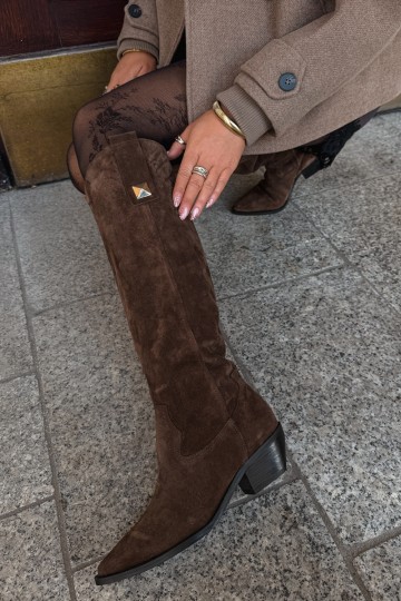 Soojad kõrged saapad kunstnahast cowboy-stiilis pruunis Zazoo 4224 2