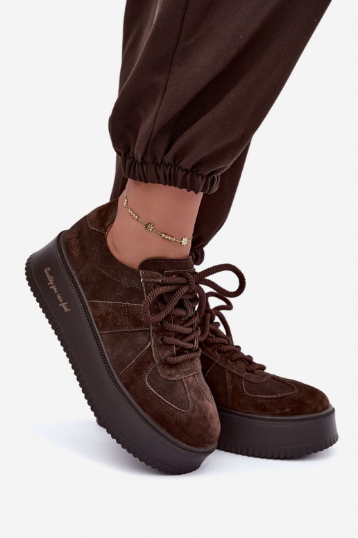 faux suede platvormiga spordijalatsid Lee Cooper LCJ-26-01-4644 šokolaadis
