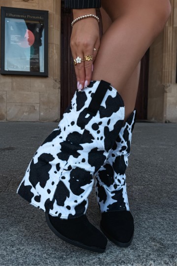 Cowboy-stiilis ankle boots, millel on kõver jalg ja kontsad must Havie 2