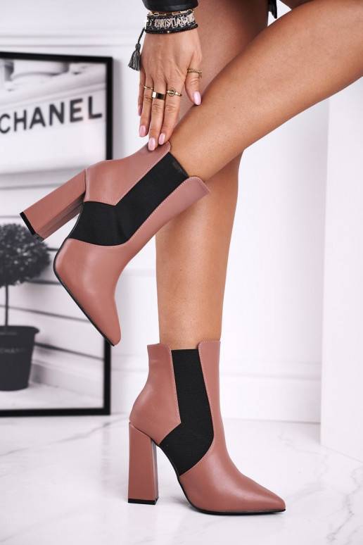 Naiste poolsaapad kõrge jämeda kontsaga tumeroosad värvi  - 1