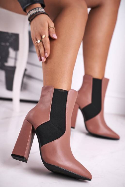 Naiste poolsaapad kõrge jämeda kontsaga tumeroosad värvi  - 2