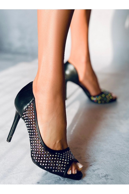 Kõrge kontsaga open toe GLASS BLACK