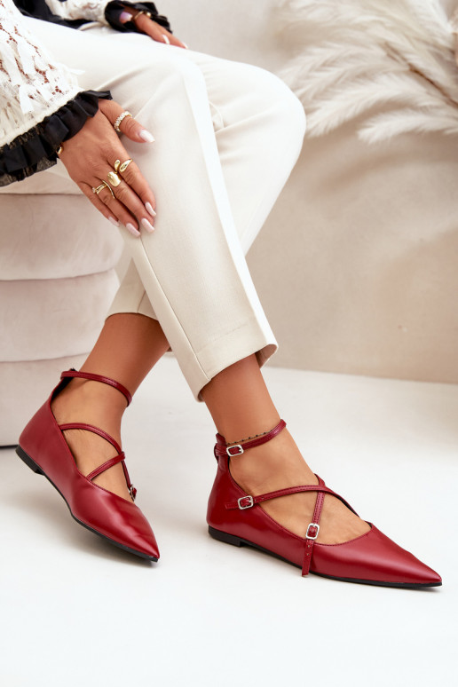 Baleriinad Pealiste omad Z Noskami Terava ninaga jalatsid I Przeplatającymi Się Paskami bordoo-värvi Violra