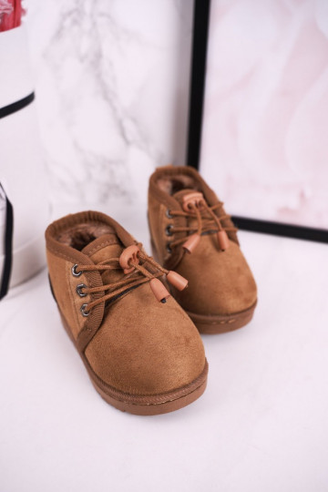 Laste jalanõud nööritavad nööpidega lumesaapad karusnahaga pruunid värvi Hunter 2