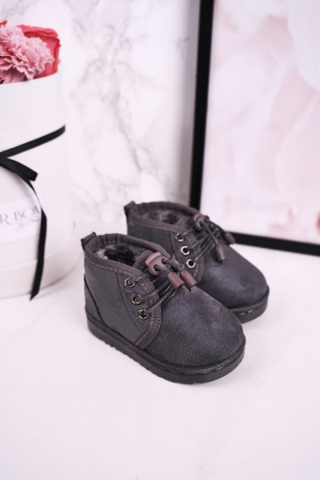 Laste jalanõud nööritavad nööpidega lumesaapad karusnahaga Halli värvi Hunter 2