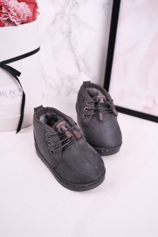 Laste jalanõud nööritavad nööpidega lumesaapad karusnahaga Halli värvi Hunter Laste jalanõud nööritavad nööpidega lumesaapad karusnahaga Halli värvi Hunter