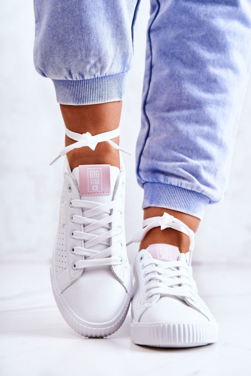 Stiilsed spordijalatsid naturaalsest nahast BIG STAR HH274073 Valget-Tumeroosad värvi