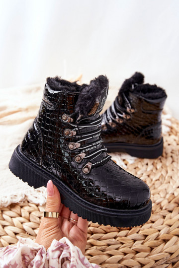 Laste jalanõud voodriga karusnahaga Naiste poolsaapad mustad Doreen 2