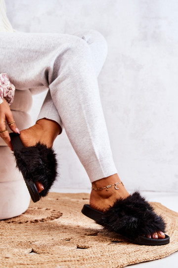 Plätud karusnahaga kummist mustad Pollie 2