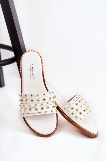 Plätud naturaalsest nahast kaunistustega valget värvi Brien 2