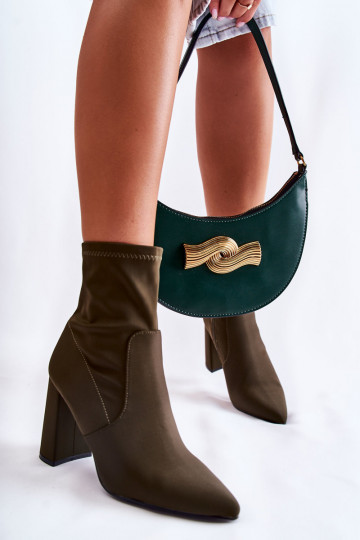 Naiste poolsaapad Riidest kõrge jämeda kontsaga Khakivärvi Amile