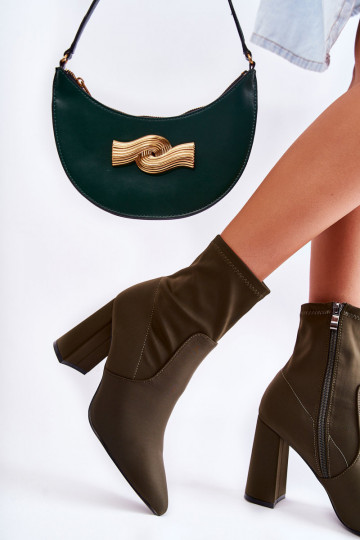 Naiste poolsaapad Riidest kõrge jämeda kontsaga Khakivärvi Amile 2