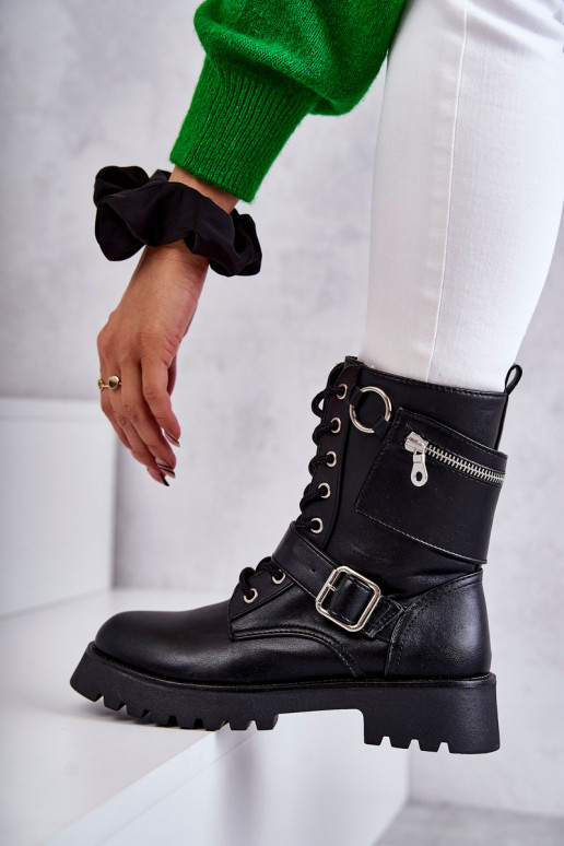 Naiste poolsaapad laiade nööridega mustad Marlis