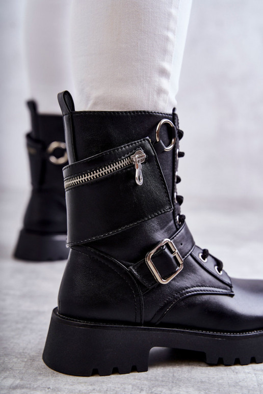 Naiste poolsaapad laiade nööridega mustad Marlis