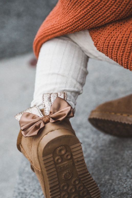 Laste voodriga nööpidega lumesaapad lipsukesega pruunid värvi Meriva