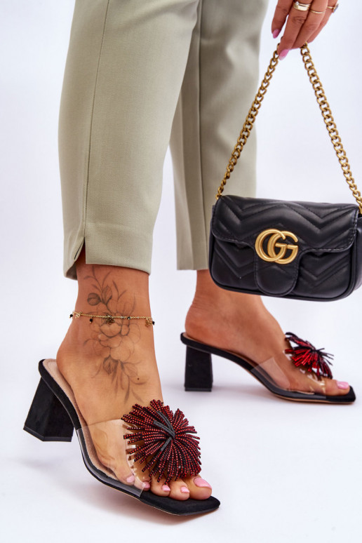 Moekad Läbipaistvad sussid kõrge jämeda kontsaga S.Barski KV-AP658-1 mustad